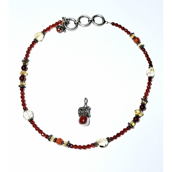 Sterling Artisan Carnelian Beaded Necklace & Pendant Vintage Hand Crafted EUC! - Picture 2 of 8